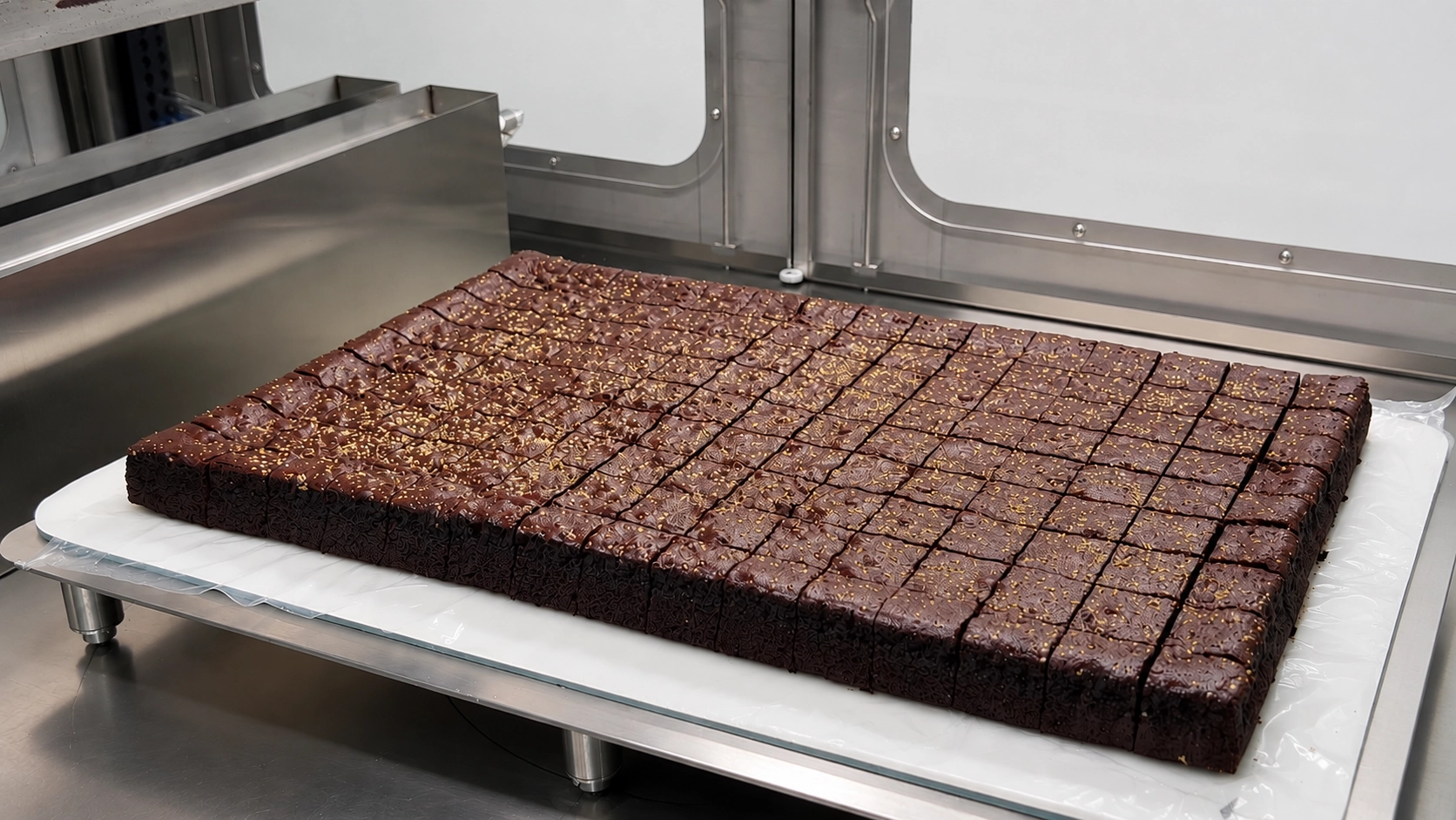 Producer evaluating ultrasonic cutting for dense brownie production